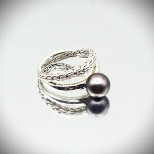 JOHN HARDY Sterling Silver Black Pearls ssential Ring Size 7
